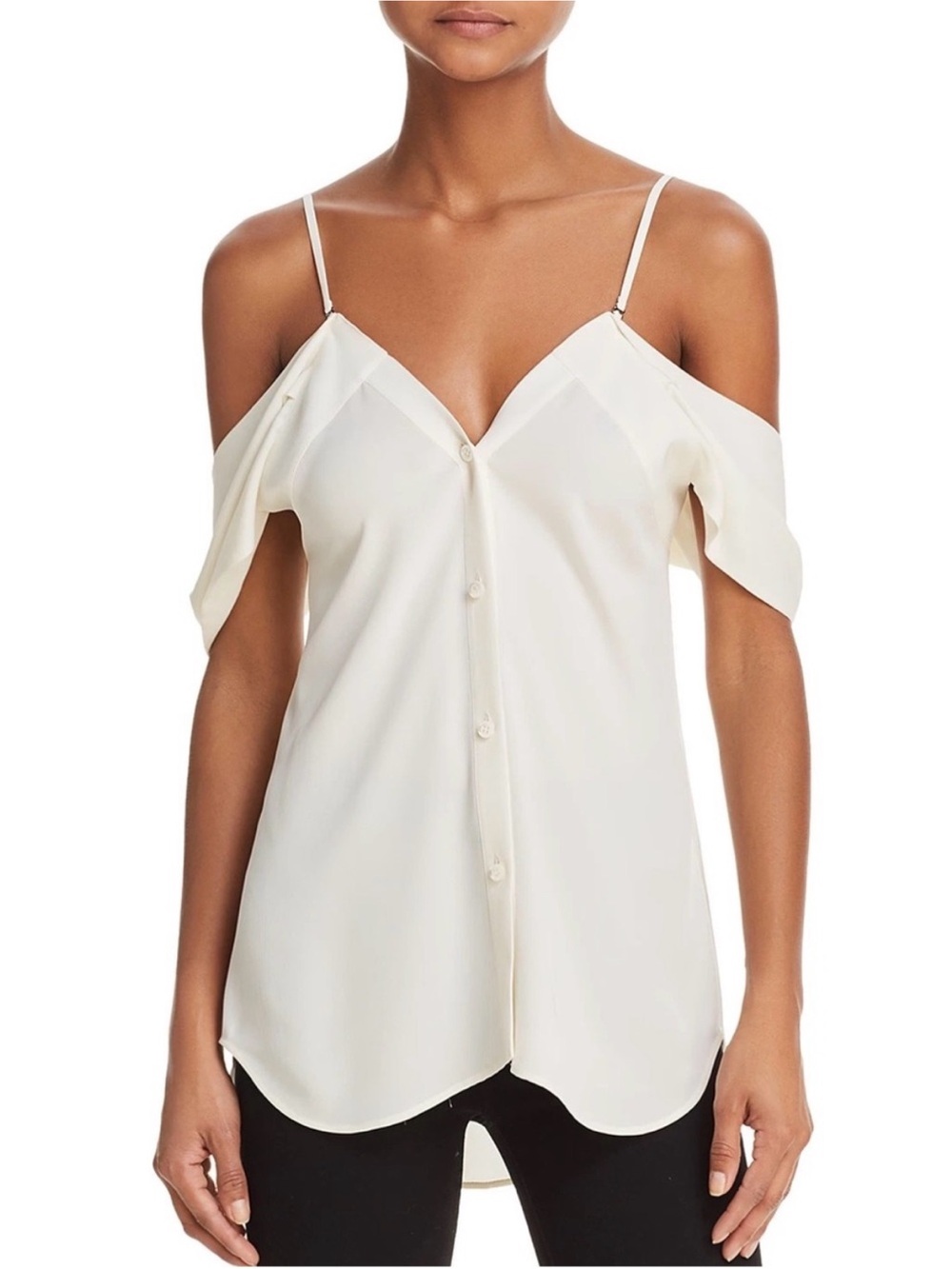 Theory Silk Cold Shoulder Button Up Blouse